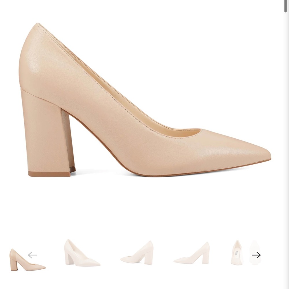 Nine West nude cara dress pumps block heels